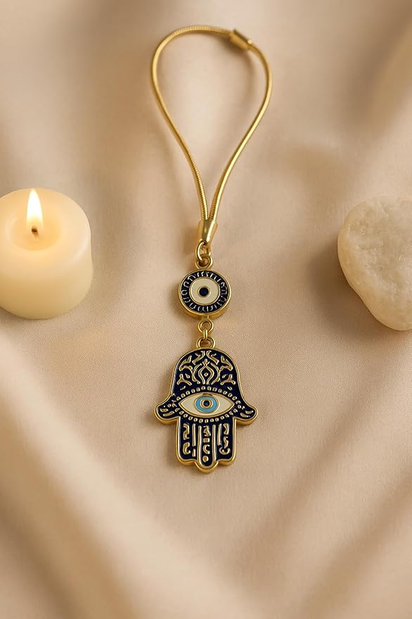 Simagift Luxury Gold Detailed Hand Of Fatma & Evil Eye Mirror Rearview Mirror Ornament