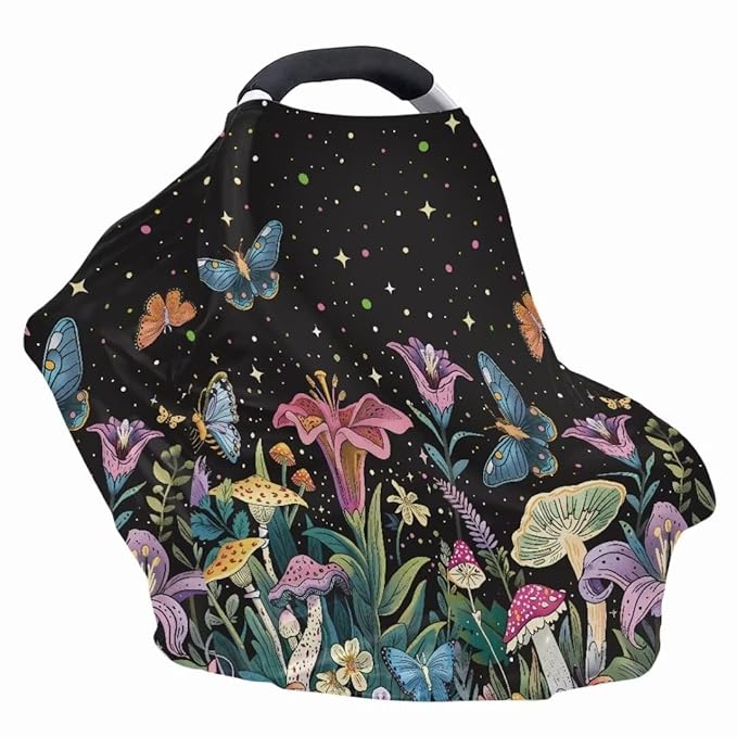 Coldinair Mushroom Car Seat Cover for Babies Boys Girls,Floral Nursing Cover,Soft Stretchy Infant Carseat Canopy,Shopping Cart/High Chair/Stroller Covers