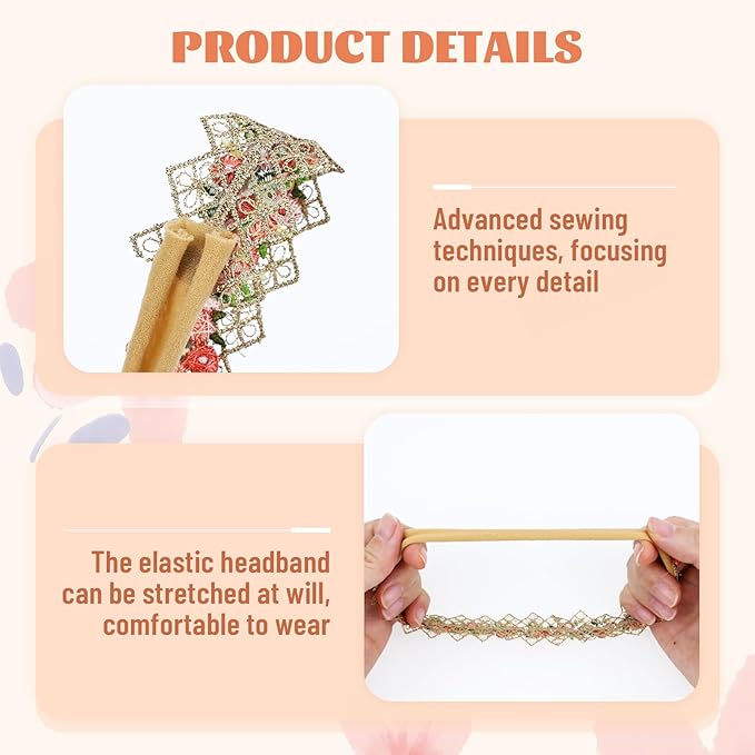 Dizila 6 Pieces Super Soft Stretchy Beige Dusty Pink White Baby Girl Flower Nylon Headbands Lace Floral Bow Headbands Hair Accessories for Newborns Infants Toddlers Girls Kids