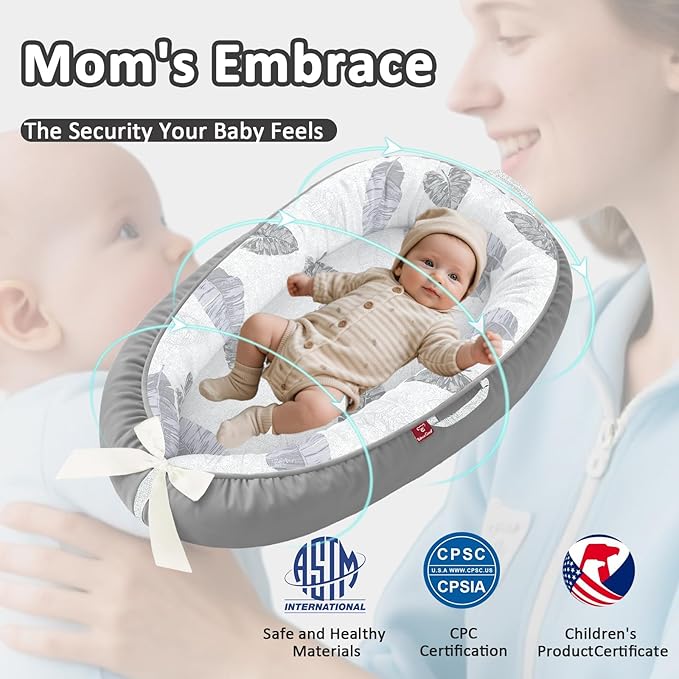 Baby Lounger - 100% Cotton Baby Lounger for Newborn with Lounger Cover, Portable Baby Nest for Home and Travel, Waterproof Lining, Newborn Babies Essentials Gifts