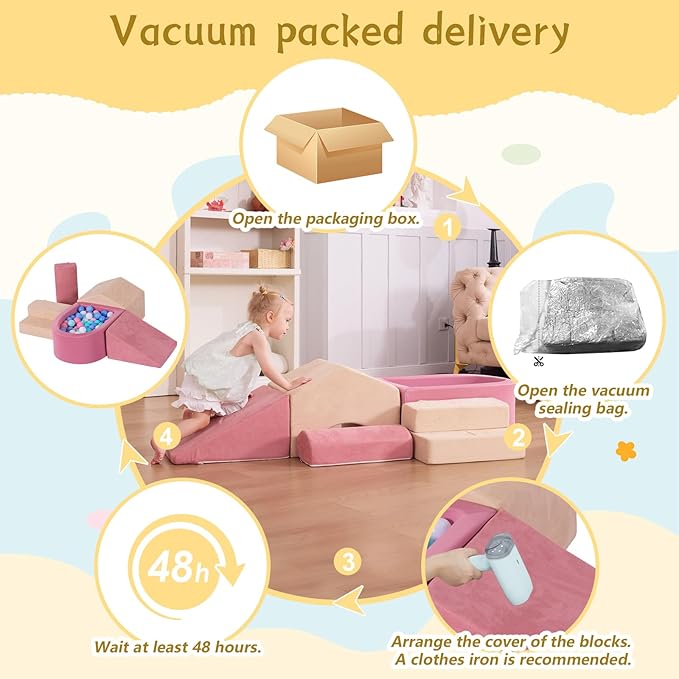 Foam Climbing Blocks with Ball Pit, Climbing Toys for Toddlers, Foam Climb and Crawl Activity Playset Indoor, Soft Play Equipment for Toddler Crawling Sliding Playing (Excluding Balls)