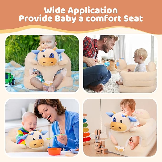 vocheer Sit Me Up Floor Seat for Baby Chair for Sitting Up Support Seat Sofa Plush Animal Shaped Baby Learning to Sit Chair for 3-24 Months Girls and Boys, PP Cotton Full Filling,Cow