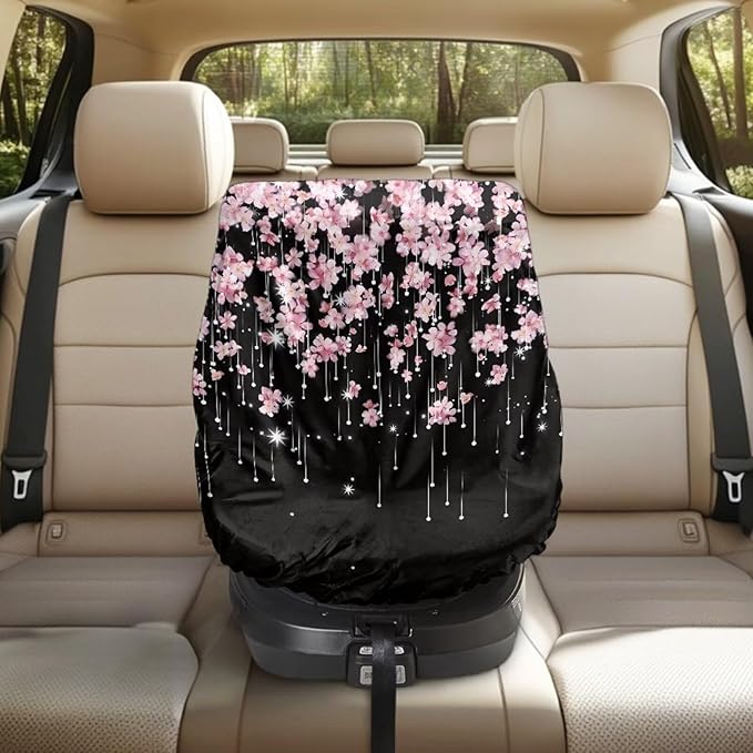 Baby Car Seat Sun Shade Cover, Infant Auto Seats Heat Protector Keeps Baby's Carseat at Cooler Temperature, Blocks Out Heat & Sun UV Covers, Universal Baby Travel Accessories, Cherry Blossom