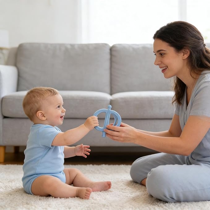 Baby Teething Toys Easy to Hold - 100% Food Grade Silicone Teething Ring for Babies 0-18 Months - BPA Free Teething Pain Relief for Infants 3-6-12 Months,Blue&Teal