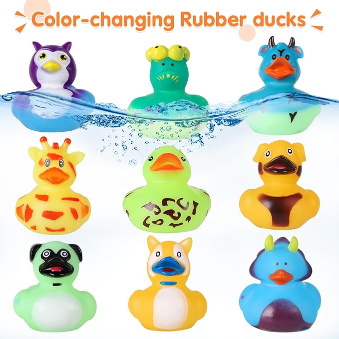 24 Pack Color Changing No Hole Rubber Ducks, Color Change Baby Bath Toys Without Holes for Toddlers Kids Ages 4-8, Floating Toys Gift for Bath, Classroom Party Favors