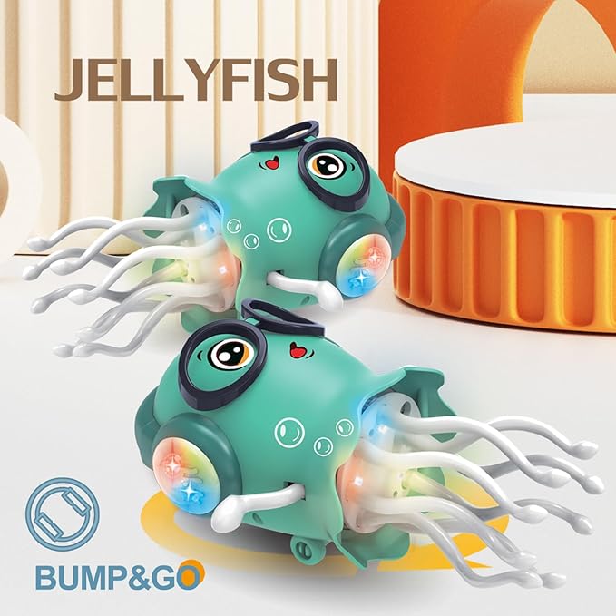 Qxbuhe Dancing Octopus Toy,Smart Tentacle Explorer,Crawling Dancing Automatic Obstacle Sensor Toys,Electric Crawling Octopus with LED Lights & Music (Green Jellyfish)