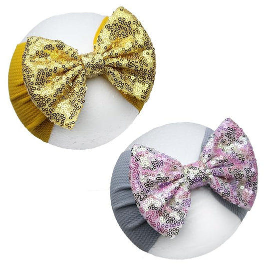 Sequin Bow Baby Headbands, Yellow Big Bows for Baby Girls Hair Bow Baby Girl Elastic Wide Hairbands for Baby Girls Infant Toddlers Hair Accessories Gift