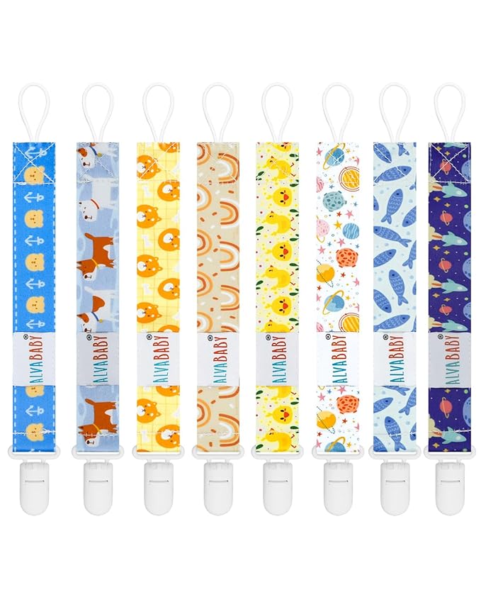 ALVABABY Pacifier Clips 8 Pack Pacifier Binky Paci Holder Leashes for Teethers 8DBP06A