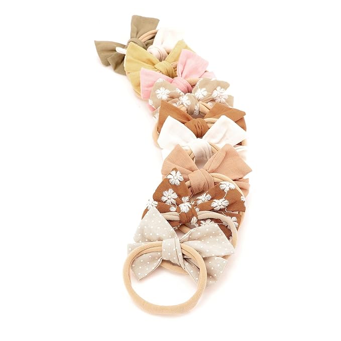 AQOKKA Baby Girl Headbands with Bows Soft Nylon Newborn Toddler Hairbands Handmade Baby Hair Accessories for Infant Girls Kids