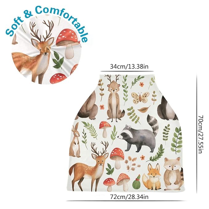 Blueangle Cute Woodland Animals Baby Car Seat Cover Canopy Stretchy Soft Nursing Breastfeeding Cover Multi-Use Breathable Stroller Cover, Mother's Day Gifts