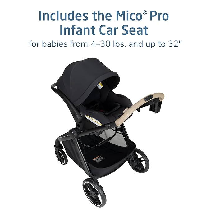 Maxi-Cosi Zelia Pro 5-in-1 Travel System with Mico Pro Infant Car Seat, Baby Stroller Combo, Reversible Seat, Large Wheels, Adjustable Handle, Newborn to Toddler, Lightweight, Caspian Caviar