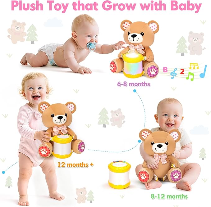 Hodurgyi Baby Toys 6-12 Months, Bear Musical Plush with Lights,ABCs,Animal Sounds, Numbers, Infant Early Learning Toy, Christmas Birthday Gifts for 6+ Month Boys &Girls