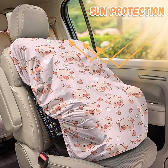 XYZCANDO Pig Print Car Seat Covers for Babies Cute Car Seat Cover Baby Travel Easy to Install Car Seat Sun Cover for Baby Replacement Infant Car Seat Protector Toddler Car Accessories 2025