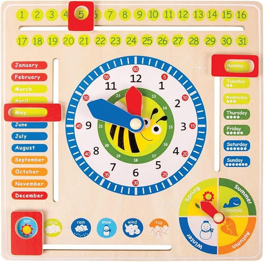 Small Foot Wooden Toys Educational Board Date, Time & Season Wooden Educational Toy Playset Designed for Children 3+, Multi (4768)
