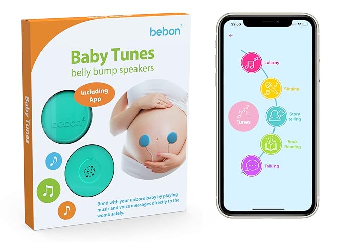 Baby-Bump Headphones – Plays and Shares Music, Sound and Voices to the Womb – Premium Baby Bump Speaker System – Including bebon Tunes APP (iOS and Android) (Teal)