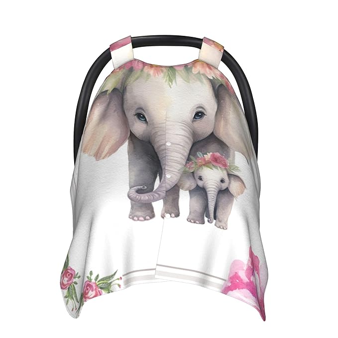 Personalized Baby Car Seat Canopy with Name Custom Minky Elephant Car Seat Covers Nursing Cover for Breastfeeding Multi-Use Cover Infant Carrier Carseat Winter Cover for Newborn Girls Boys