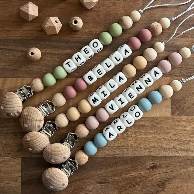 Personalized Pacifier Clip with Name Baby Binky Clip Silicone Pacifier Holder for Boys and Girl (A)