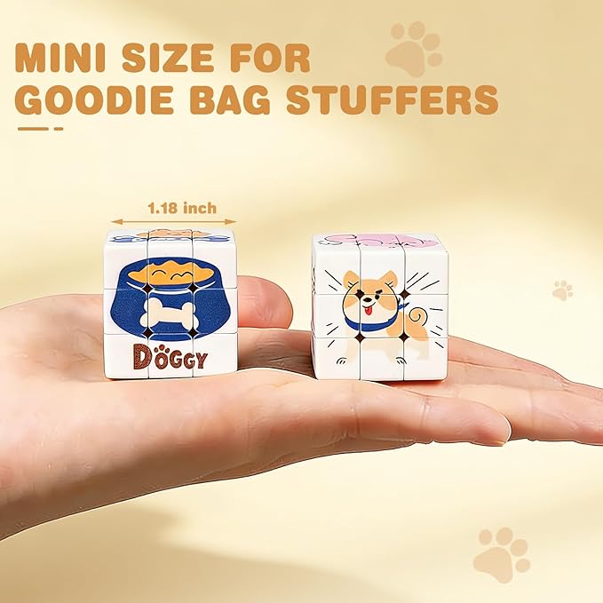 12 Pack Premium Puppy Mini Cube Bulk, 1.18 Inch 3x3x3 Small Puzzle Cubes Surface Finish, Dog Themed Birthday Party Favors, Classroom Rewards Prizes, Easter Basket Fillers for Kids