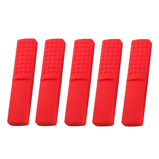 5 pcs Red Chewy Oral Tubes Tough Bar for People with ADHD, Autism, Biting Needs,Sensory Chew Toy,Oral Motor Chewy Teether Made from Food Grade Silicone Safety for People with Aggressive Biting Habits