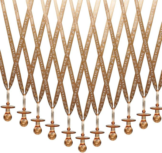 36 Pieces It's a Girl Baby Shower Pacifiers Necklace Acrylic Baby Party Favors Charm Pacifiers Necklace Baby Shower Party Decorations Table Scatter (Tan)