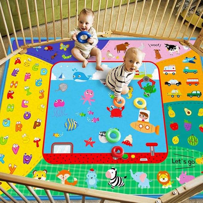 Baby Crawling Mat,Baby Play Mat for Floor,Large Cotton Educational Tummy Time Mat, Foldable Non-Slip Super Soft Padded Baby Playmat for Playing Area Rug Gym Activity for Infants Toddlers Boys Girls