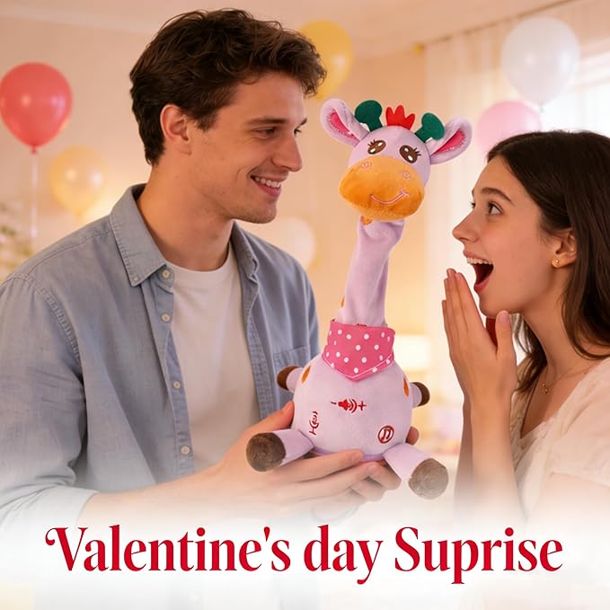 Dancing Talking Giraffe Plush Toy, Funny Singing Recording & Repeating Musical Giraffe, Unique Valentine's Day Gift for Girlfriend Boyfriend, Interactive Fun for Baby Toddlers Kids(Purple)