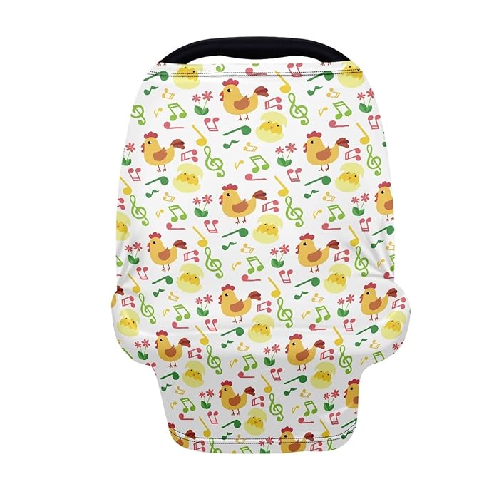 Coldinair Chicken Music Print Car Seat Cover for Babies Boys Girls,Soft Breastfeeding Scarf Nursing Cover,Multi-use Covers for Infant Carseat Canopy/Shopping Cart/High Chair/Stroller Covers