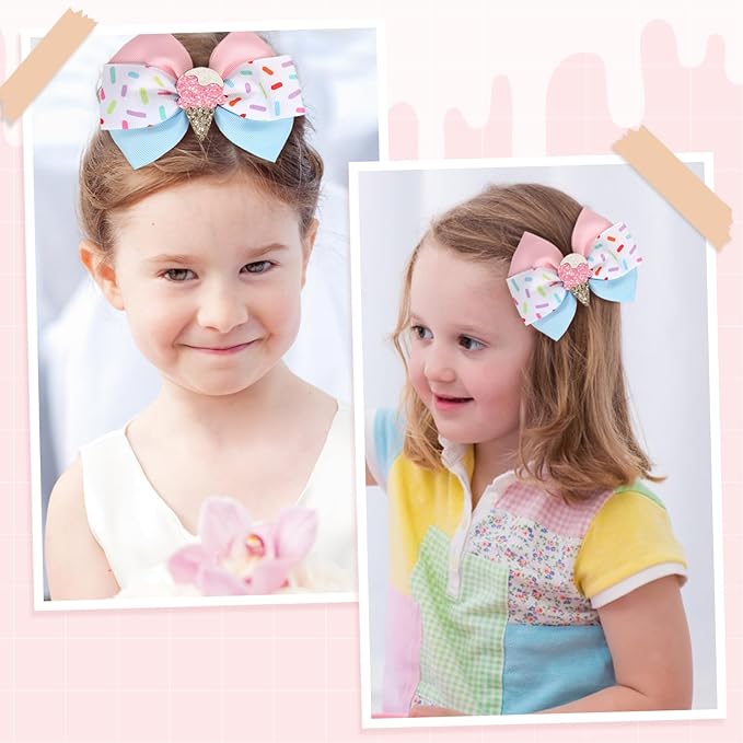2 Pcs Baby Girl Hair Clips Ice Creams Bow Clips Cute Snap Barrette Thick Thin Hair Accessories for Little Girls Kids Teens Women (Blue)