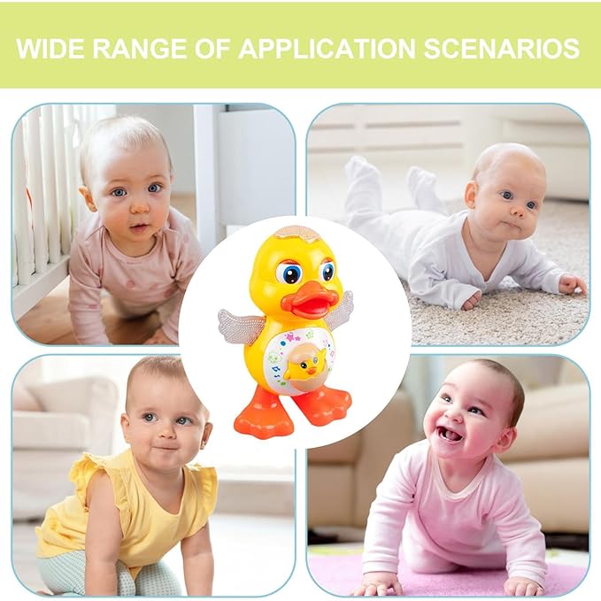 Duck Toy for, Dancing Yellow Duck, Battery-Operated Cartoon Animal with LED Light, for Early Crawling Practice Stroller Floor Exploration Playtime Home Car Seat