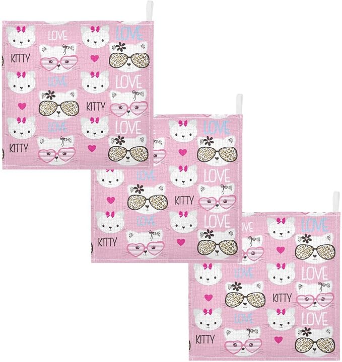 vvfelixl Childish Cats Pattern Baby Burp Cloths Baby Muslin Washcloths for Boys Girl Cotton Baby Face Towel for Newborn Infants Soft and Absorbent 11.8 X 11.8 in, 5 Pack