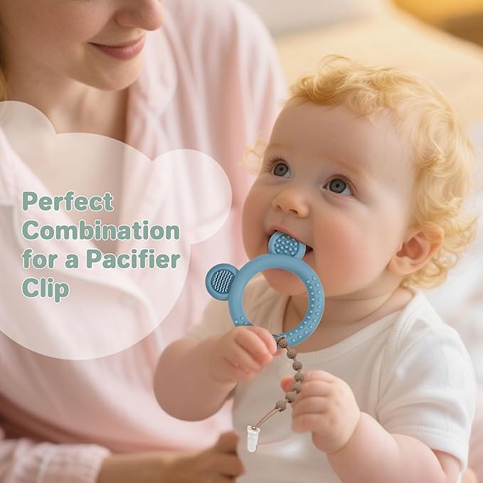 Eascrozn Baby Teething Toys Set of 3, Teethers for Babies 3-6 6-12 Months, BPA Free Soft and Textured Bear Teething Rings Silicone Teething Relief Soothing Sore Gums Baby Chew Toys