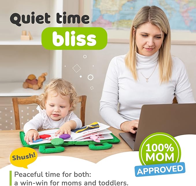 deMoca Busy Book for Toddlers 1–3, Quiet No Noise Activity Book for Travel and Public Use, Montessori My Quiet Book for 1 Year Old, Busy Board Gift for Boys and Girls
