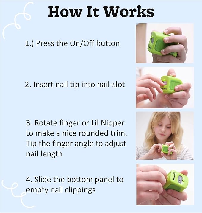 Lil Nipper Electric Nail Trimmer for Kids | Safe Automatic Clipper Ages 5-13 | Child Size with Catcher | Sensory-Friendly Nail Care