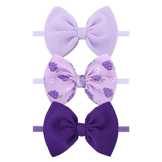 3PCS 4.5’’ Grape Baby Bow Purple Girls Headbands Violet Bows Newborn Hair Accessories Summer Outfits for Infant Toddler Girl Clothes