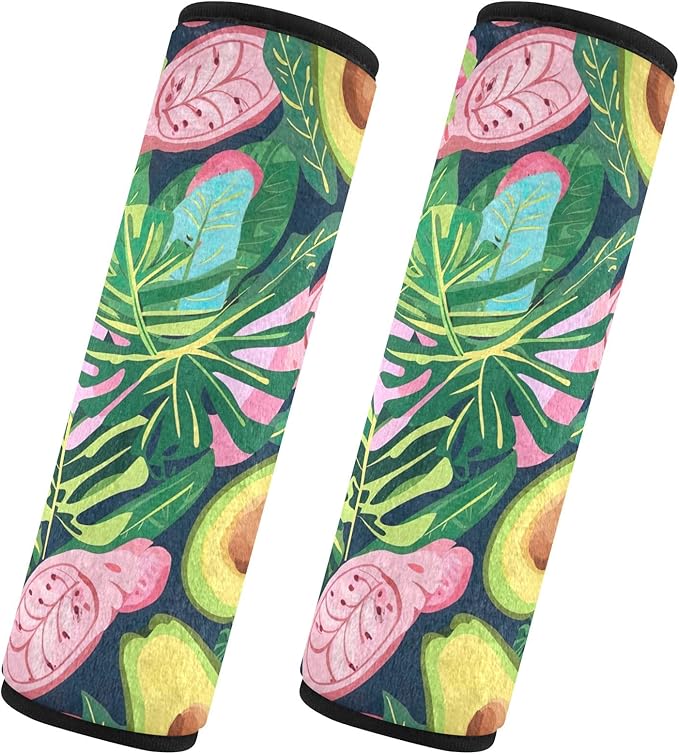 CHIFIGNO Green Avocado and Tropical Leaves Seat Belt Covers 2Pcs Car Seat Strap Pads Comfortable Car Seat Shoulder Protector Protect Your Neck and Shoulder