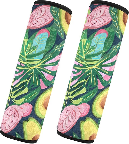 CHIFIGNO Green Avocado and Tropical Leaves Seat Belt Covers 2Pcs Car Seat Strap Pads Comfortable Car Seat Shoulder Protector Protect Your Neck and Shoulder