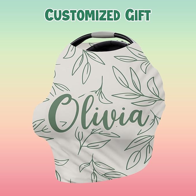 Custom Car Seat Covers for Babies - Breathable Baby Car Seat Cover for Girls Boys, Green Leaf Kick-Proof Newborn Carrier Canopy Stretchy Stroller Cover for 4 Seasons