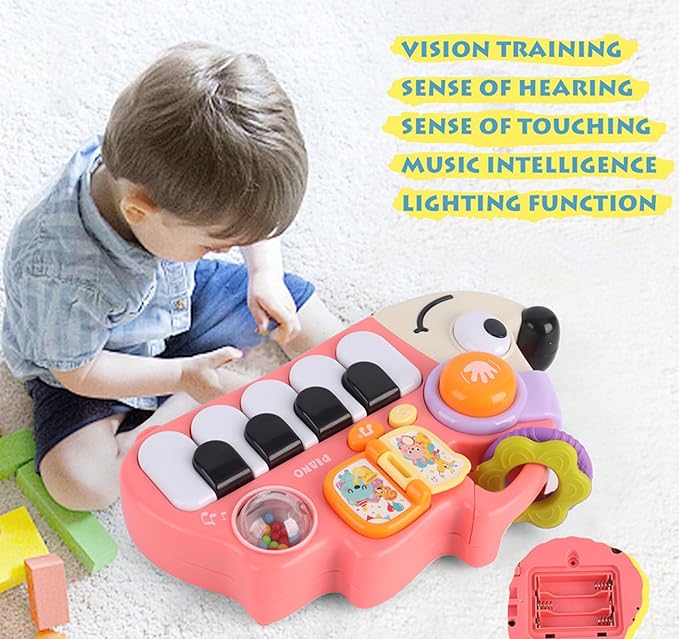 Baby Musical Piano Toys for Toddler 3 4 5, Busy Board with Music & Light, Birthday Toy for Infant Toddler 3 Years and Older Boy Girl Gifts (Pink-Hedgehog)