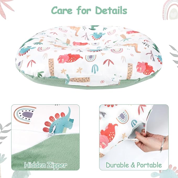 Newborn Lounger Cover, Baby Lounger Cover for Girls Boys, Soft Removable Slipcover Fits Newborn Lounger, Green Dinosaur (Cover Only)