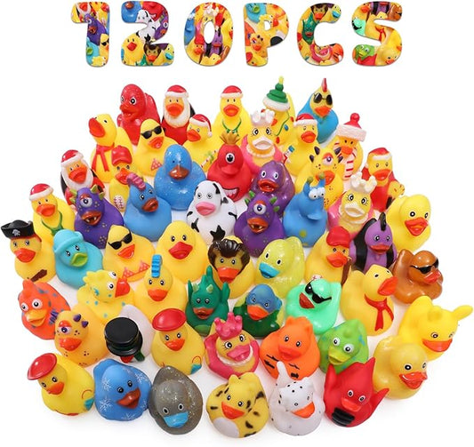 120 Pcs Rubber Ducks Assorted Plastic Christmas Rubber Duck for Cruise Ducks Ducking Bath Pool Toys Duck Party Favors Cruise Ships Hiding Christmas Stocking Stuffers for Kids Teens