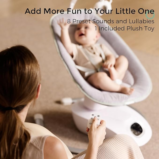 Momcozy CocoSway Electric Baby Swing for Infant, 180° Rotating Seat, 6 Parent-Like Sway Motions & 4 Speeds, Quiet Soothing, Remote Control, Machine-Washable Cover, Grey
