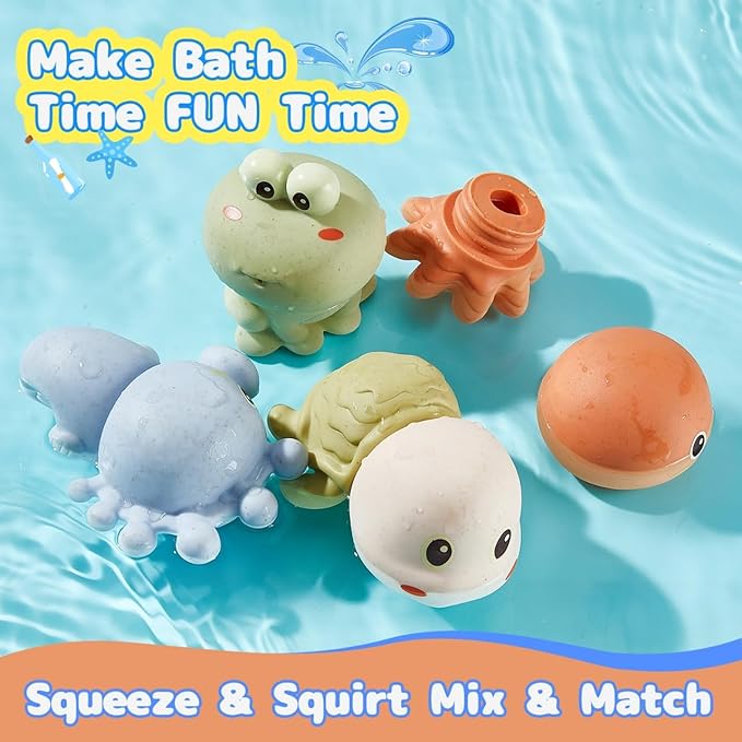 AMCHSURI Squirting Animal Bath Toys for Babies 6-18M & Toddlers 1-3Y | Spray Water Toys for Bathtub, Pool, Shower Play | Fun Bath Gift for Boys Girls