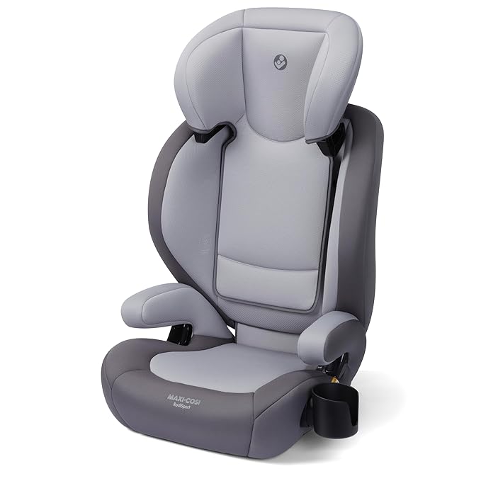 Maxi-Cosi RodiSport Kids Booster Car Seat, High-Back, Backless Booster, 7-Position Headrest, Easy Latch System, Reclining Chair, Belt Guide, Fits 40-100 lbs, 43.4-57 in, Sea Salt