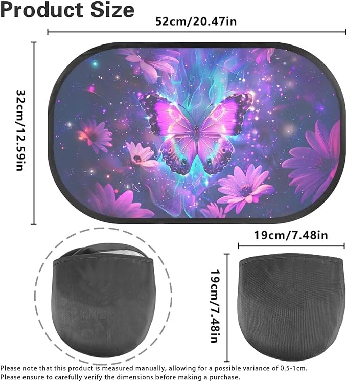 Bulopur Purple Butterfly 2 Pack Car Window Shades for Side Window UV Protection Breathable Sun Protection and Sun Shade Blocker Car Shades Back Windows Baby Cute Design