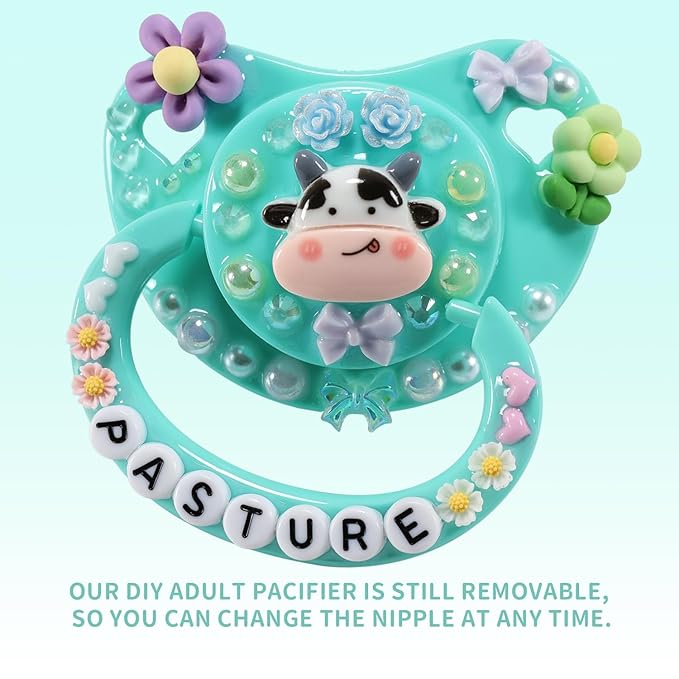 CutiePlusU Adult Sized Pacifier Dummy Big Shield DIY Handmade-Cow Green