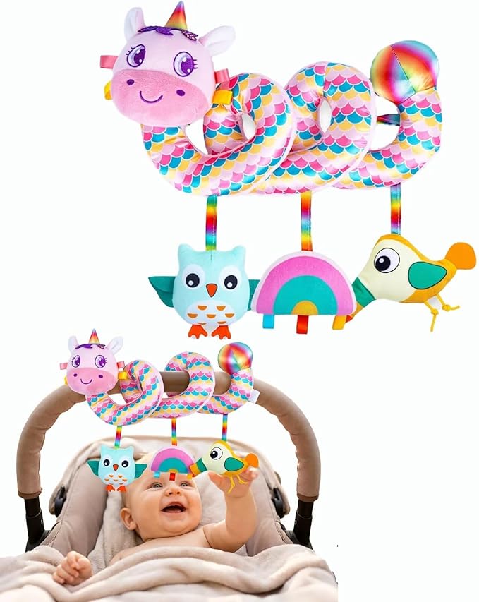 Multi-Use Baby Spiral Activity Toy – Spiral carseat Toy for Car Seat, Stroller,Play Gym, Keeps Baby Quiet, Easy Travel Solution