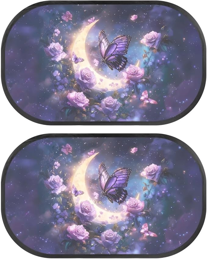 Bulopur Window Shade Baby in Car 2 Pack Sun Shade Side Window Easy to Install Mesh Car Windshield Sunshade Universal Sunshade for SUV Truck Sedan, Butterfly Moon Rose Flower