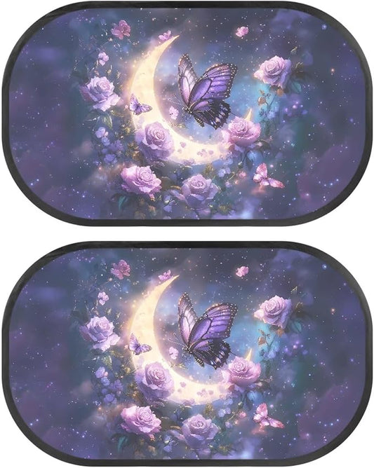 Bulopur Window Shade Baby in Car 2 Pack Sun Shade Side Window Easy to Install Mesh Car Windshield Sunshade Universal Sunshade for SUV Truck Sedan, Butterfly Moon Rose Flower
