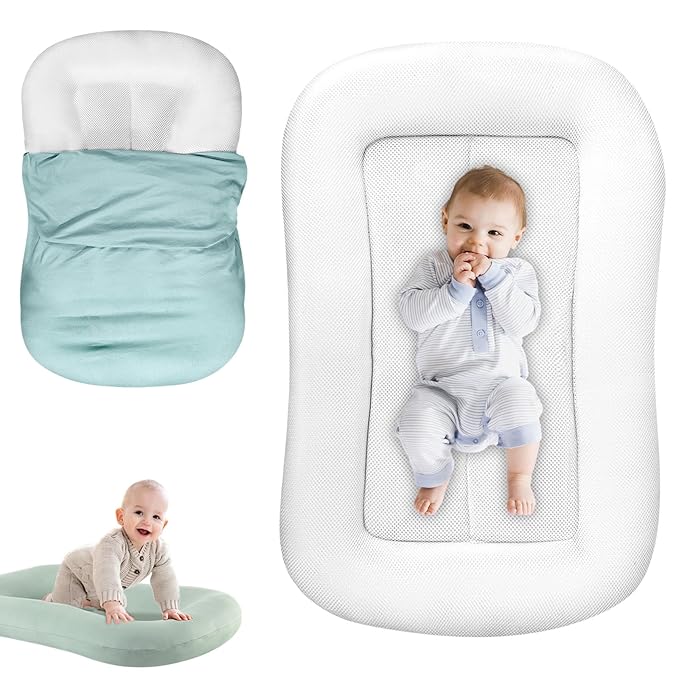 Baby Lounger Soft Organic Cotton Breathable Lounger for Newborn, Infant Lounger for Home and Travel (Blue2)