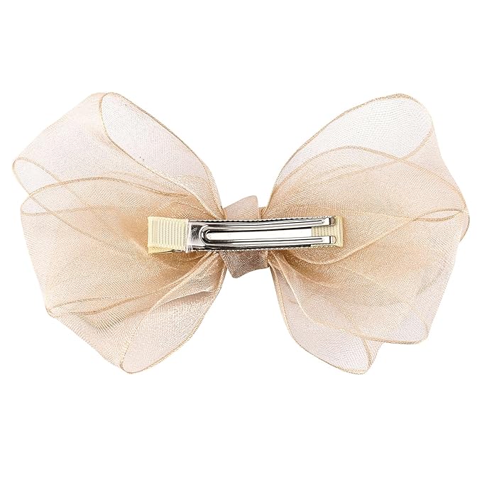 5.5-Inch Organza Double Hair Bows Alligator Clips Hair Accessories for Girls Toddler Kids Children Teens -Champagne Gold